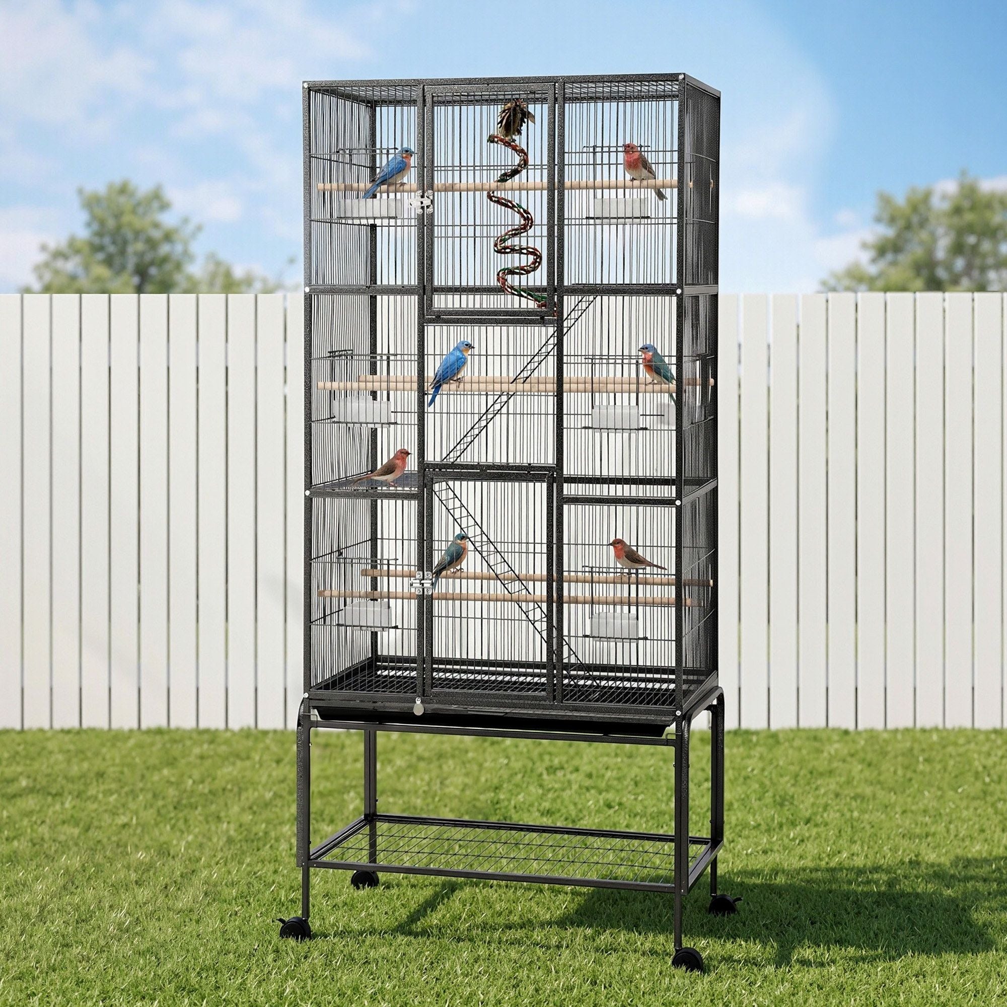 i.Pet 176cm 3-Tier Large Bird Cage Aviary with Ladder & Wheels – Black