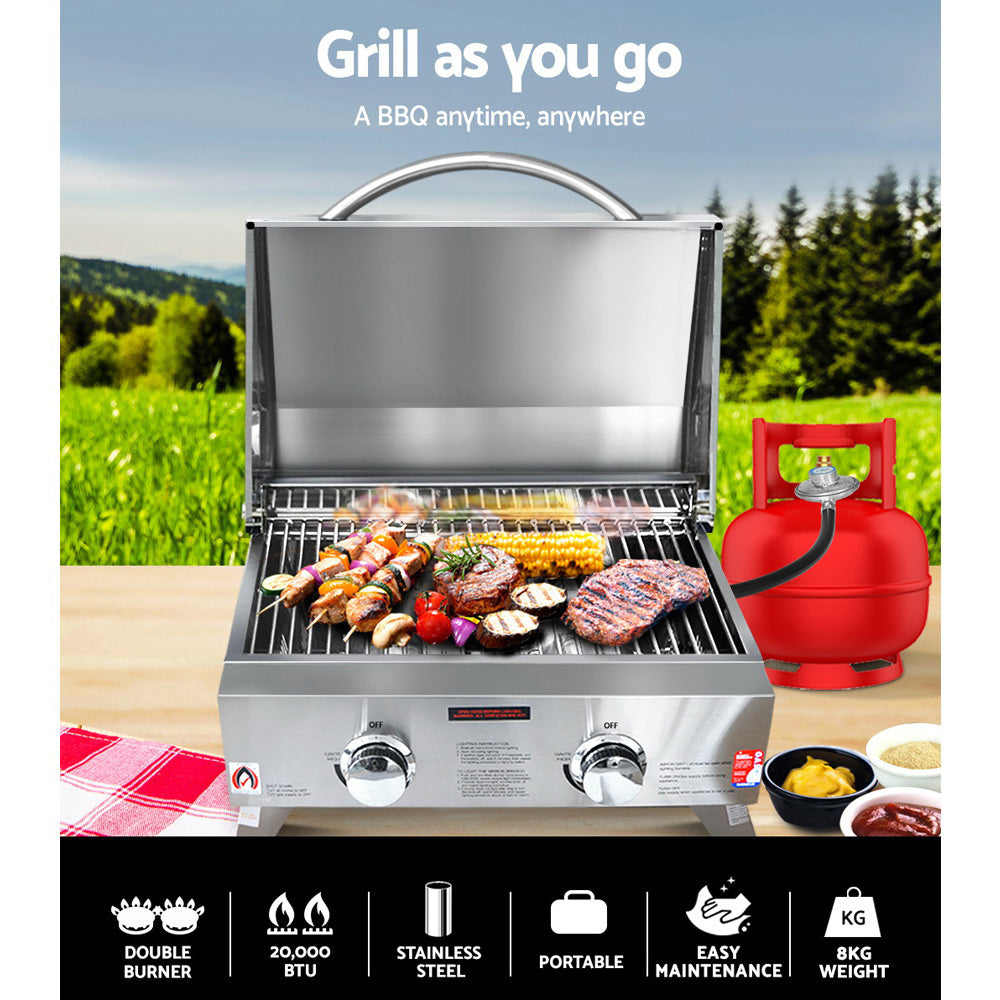 Grillz Portable 2-Burner Gas BBQ Grill