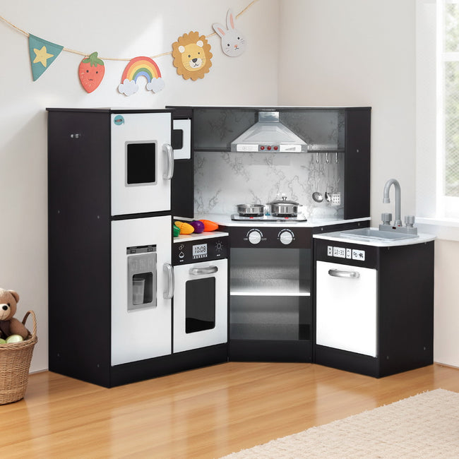 Kids Wooden Kitchen Playset with Sounds & Lights – Black
