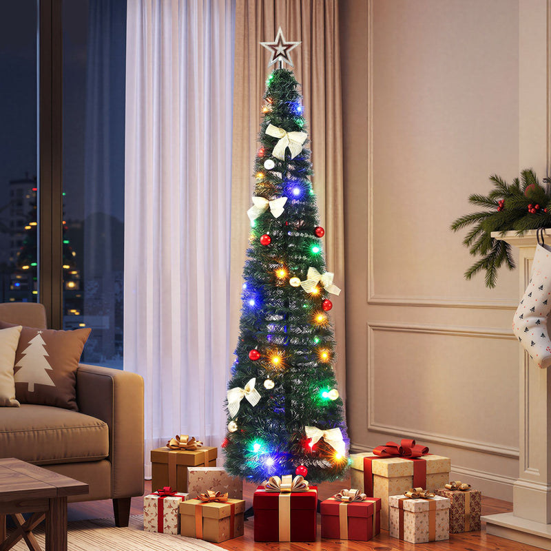 155cm Pre-Decorated Pop-Up Christmas Tree with Multicolour LEDs