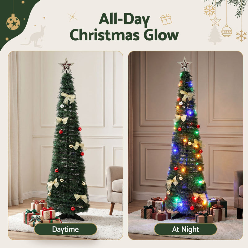 155cm Pre-Decorated Pop-Up Christmas Tree with Multicolour LEDs