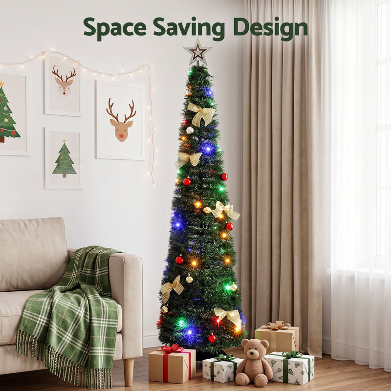 155cm Pre-Decorated Pop-Up Christmas Tree with Multicolour LEDs