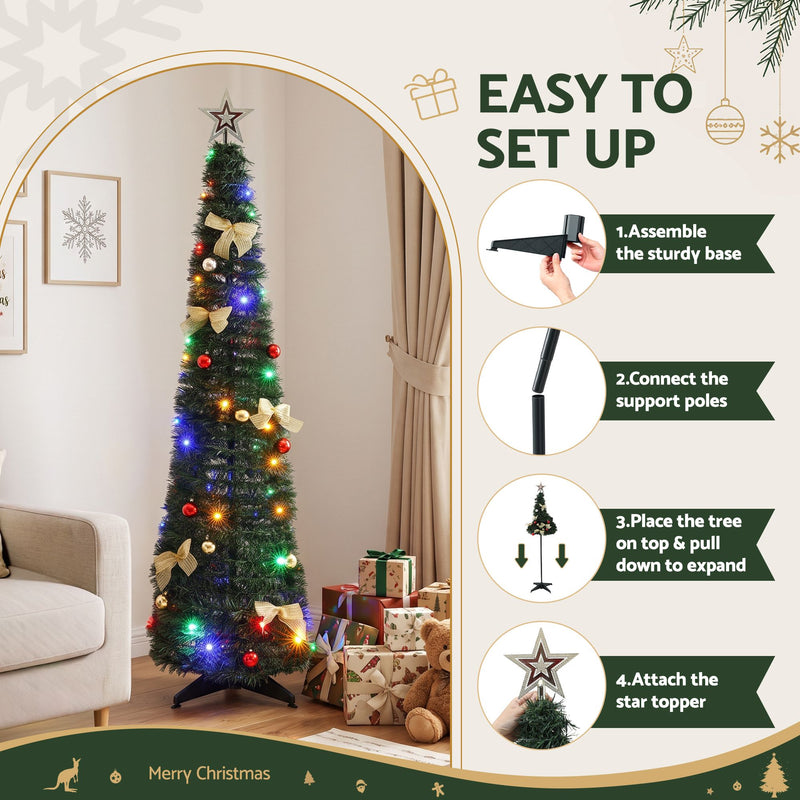 155cm Pre-Decorated Pop-Up Christmas Tree with Multicolour LEDs