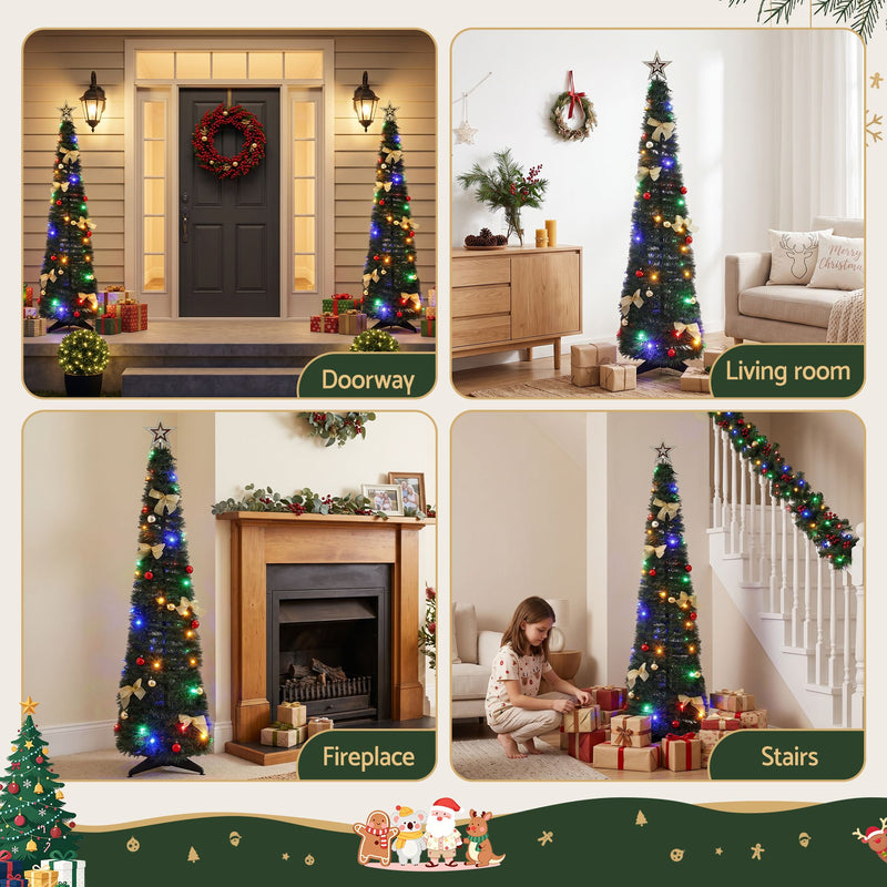 155cm Pre-Decorated Pop-Up Christmas Tree with Multicolour LEDs
