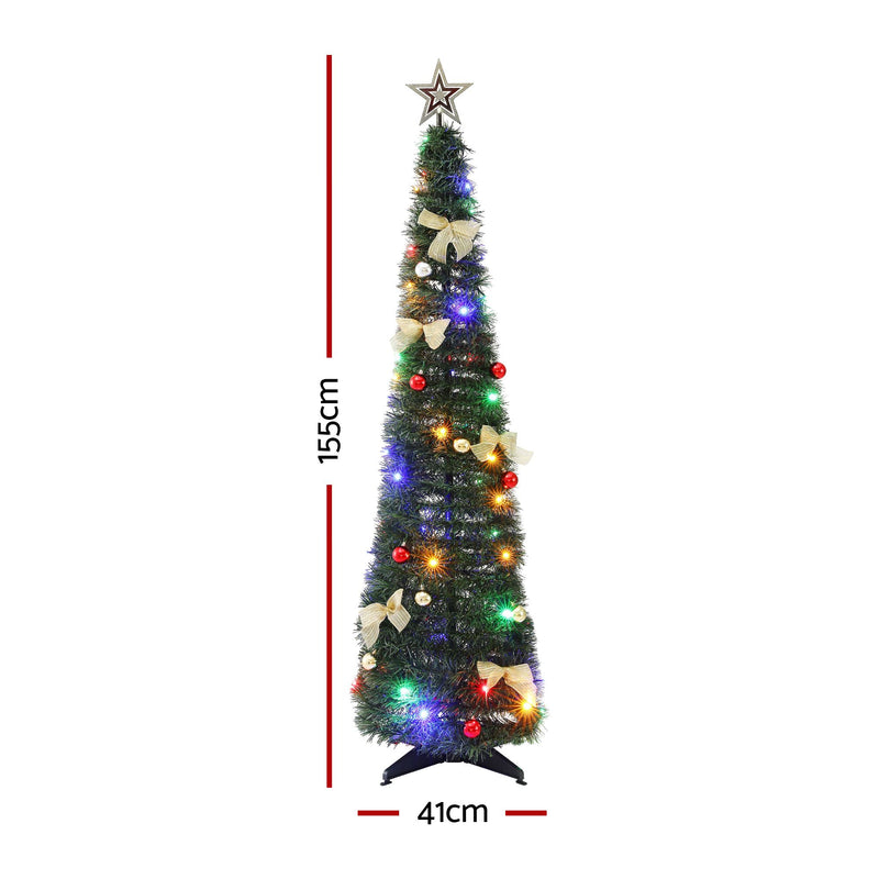 155cm Pre-Decorated Pop-Up Christmas Tree with Multicolour LEDs