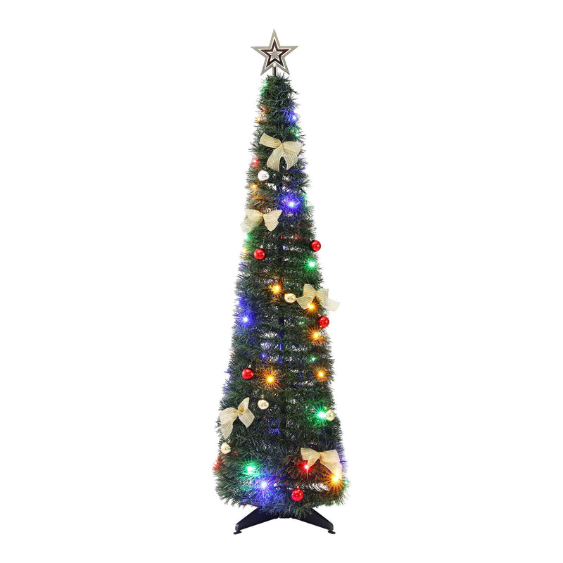 155cm Pre-Decorated Pop-Up Christmas Tree with Multicolour LEDs
