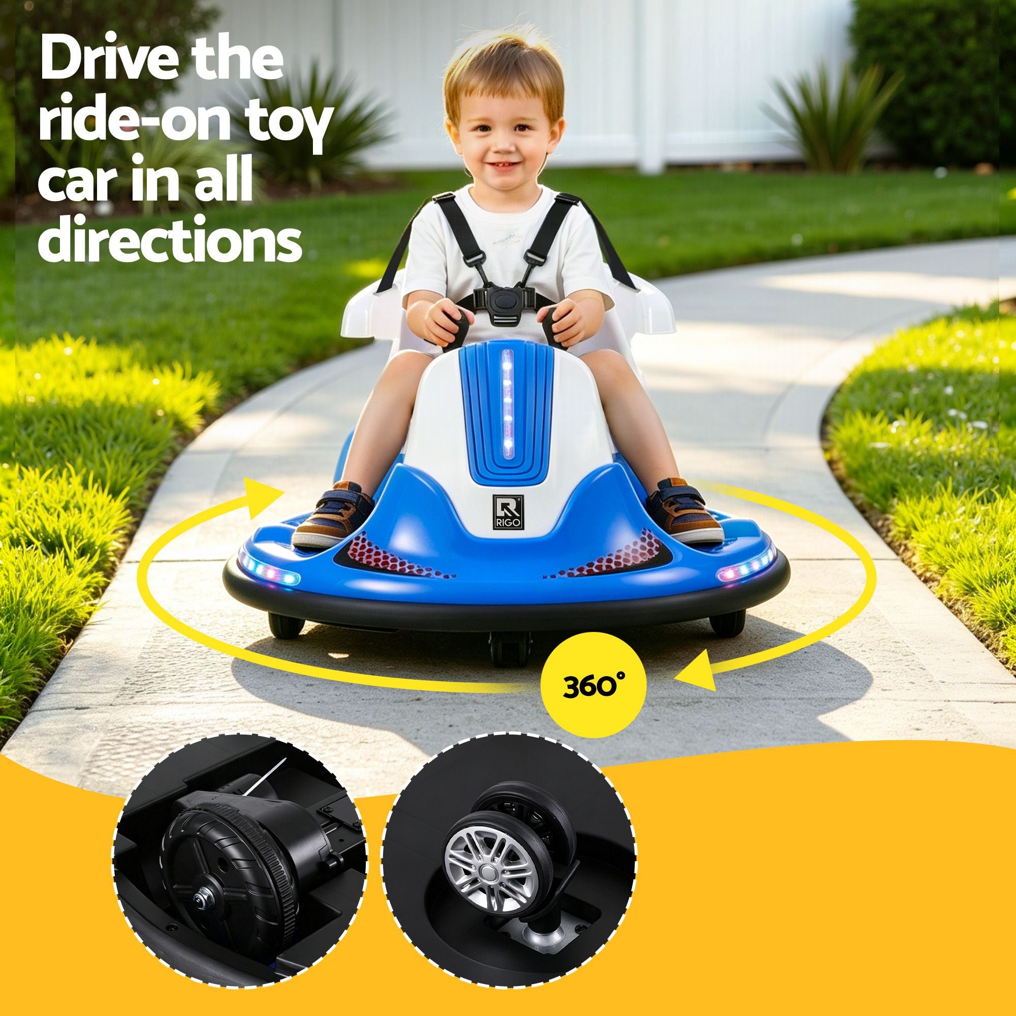 Rigo 12V Kids Ride-On Bumper Car with Remote – Blue