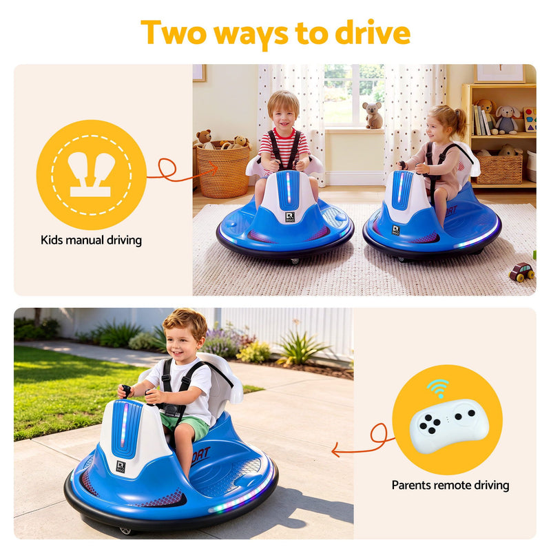 Rigo 12V Kids Ride-On Bumper Car with Remote – Blue
