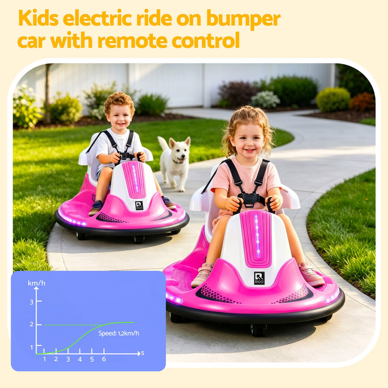 Rigo 12V Kids Ride-On Bumper Car with Remote – Pink