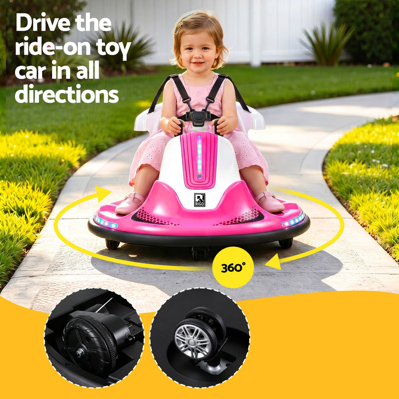 Rigo 12V Kids Ride-On Bumper Car with Remote – Pink