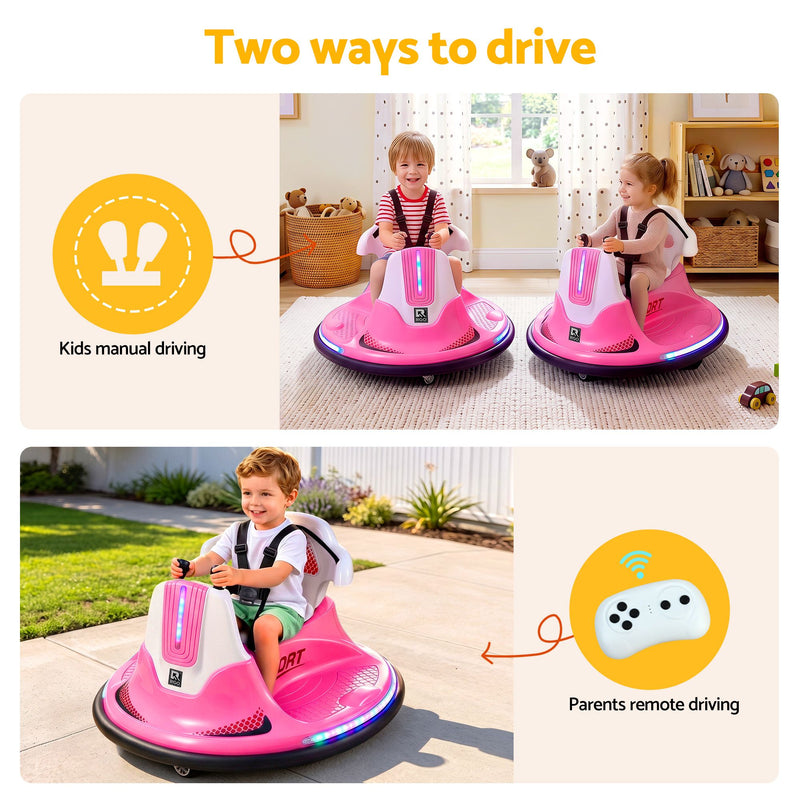 Rigo 12V Kids Ride-On Bumper Car with Remote – Pink