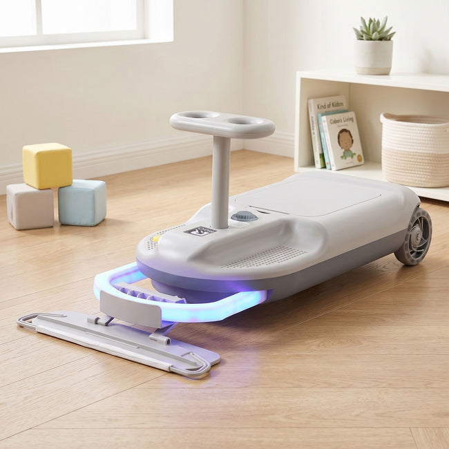 Rigo 12V Kids Ride On Cleaning Car with Mop 86cm Grey