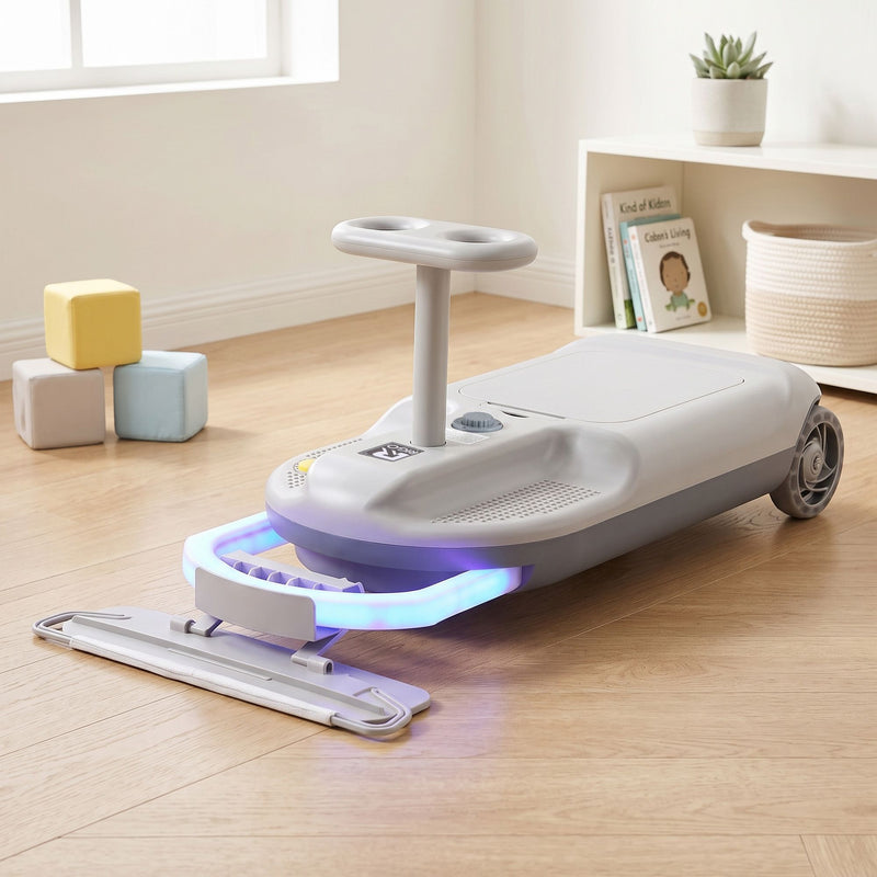 Rigo 12V Kids Ride On Cleaning Car with Mop 86cm Grey