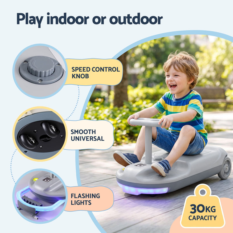 Rigo 12V Kids Ride On Cleaning Car with Mop 86cm Grey