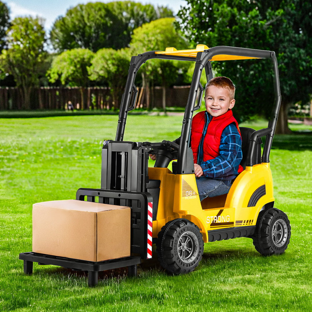 Rigo Kids Electric Ride-On Forklift Loader – 12V Battery with Horn & Remote (Yellow)