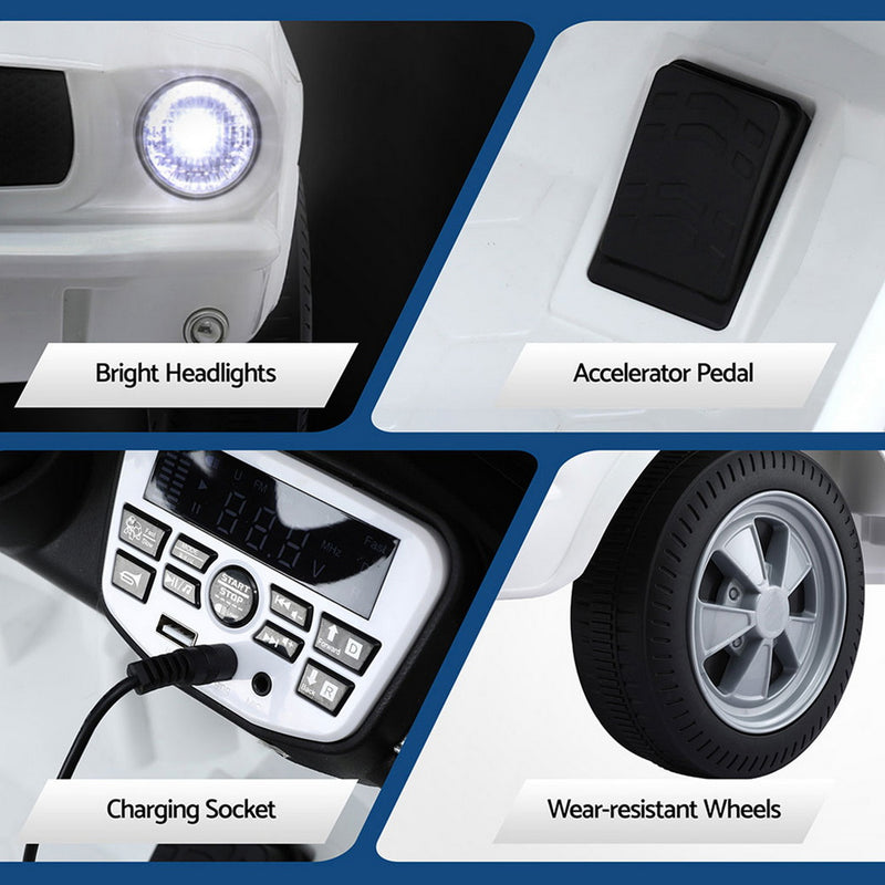 Licensed GT350 Kids Electric Ride-On Car with Music & Remote – White