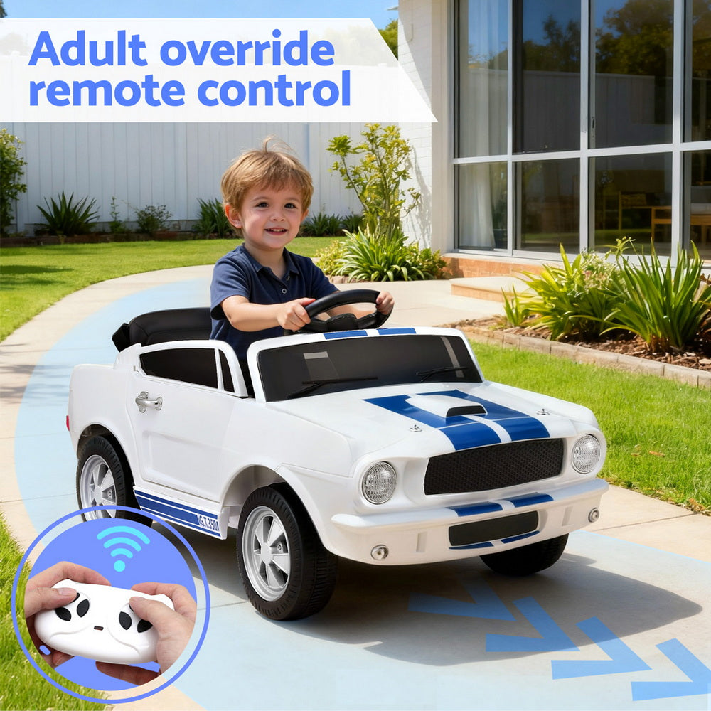 Licensed GT350 Kids Electric Ride-On Car with Music & Remote – White