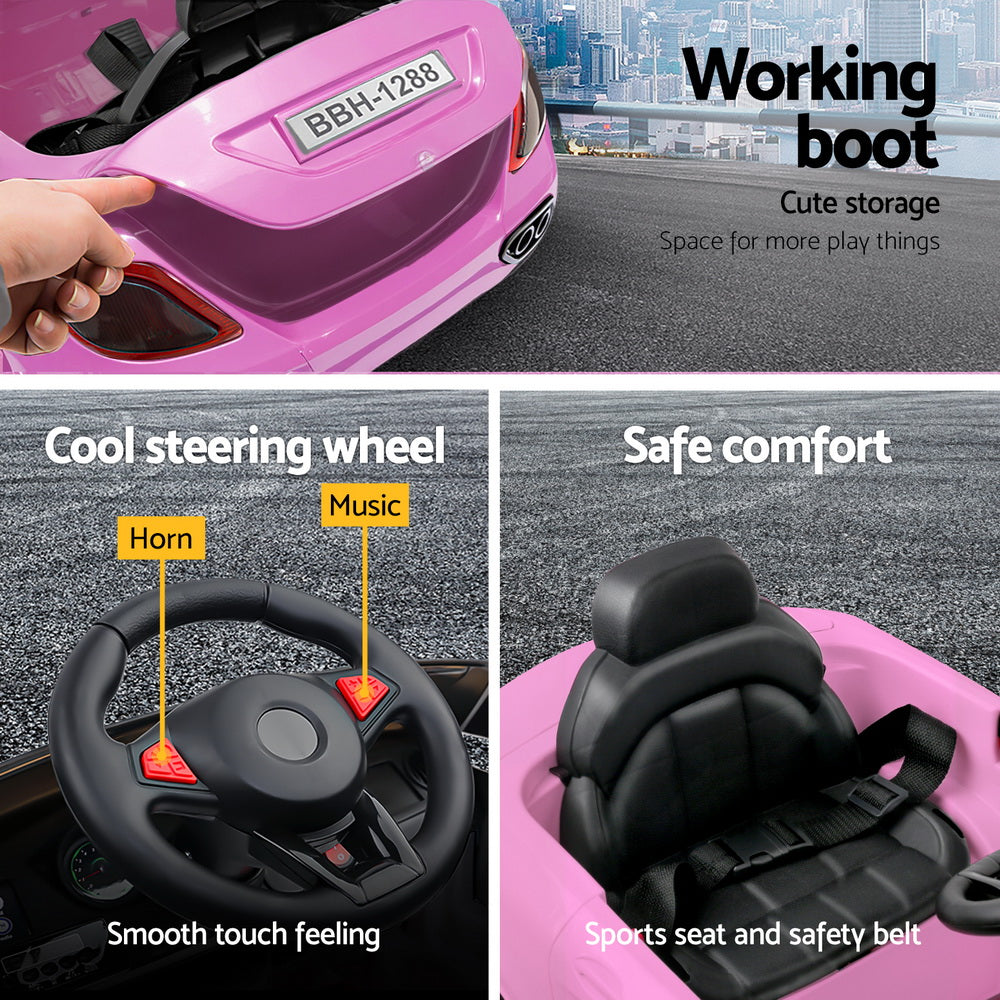 Rigo Kids Electric Ride-On Car – 12V Battery with Headlights, Music & Remote (Pink)