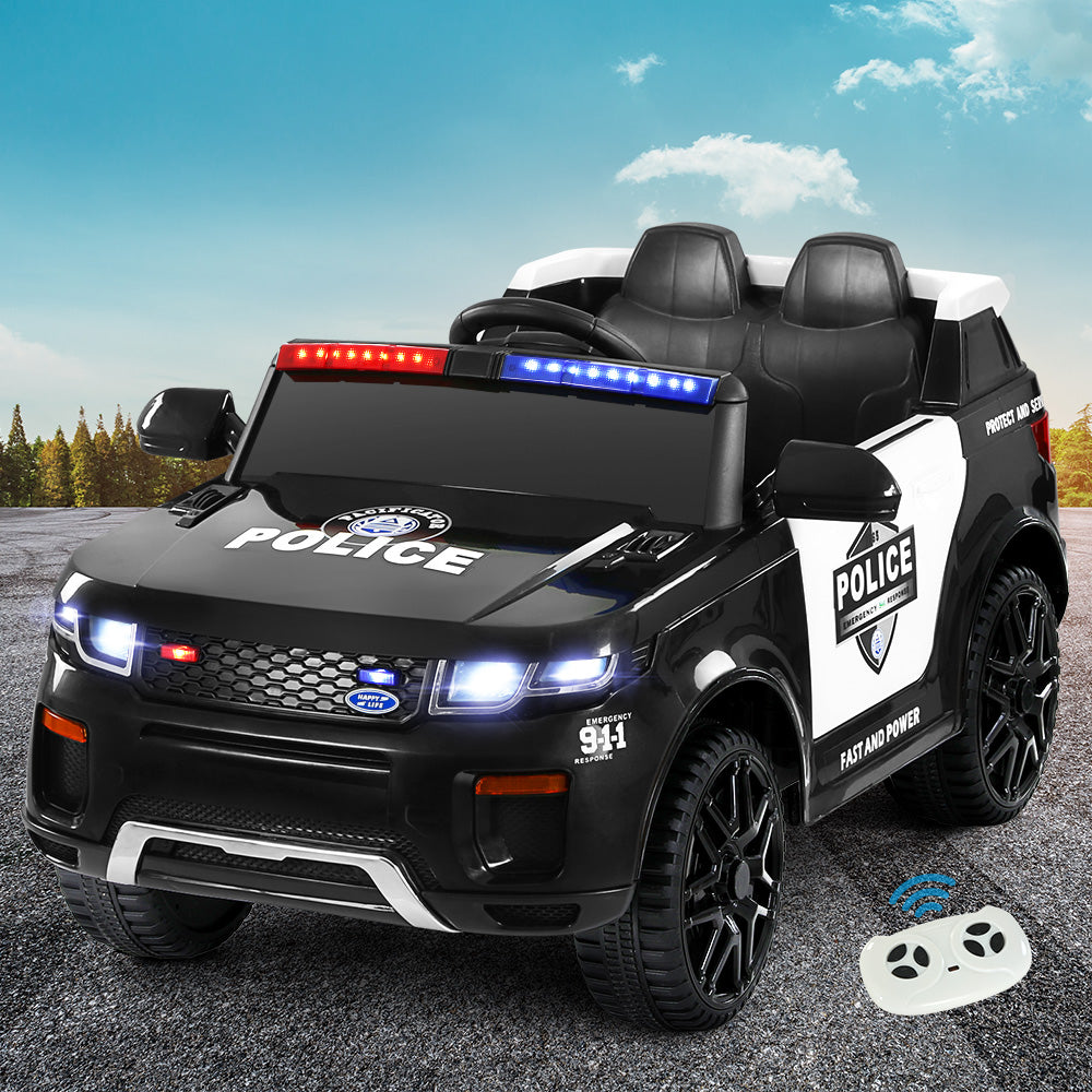 Rigo Kids Electric Patrol Police Car – Horn, Music & Remote (Black)
