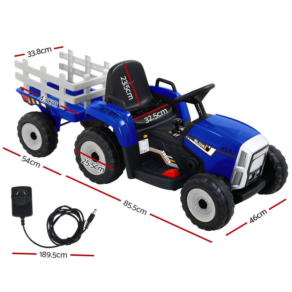 Rigo Kids Electric Ride-On Tractor – 12V Battery (Blue)