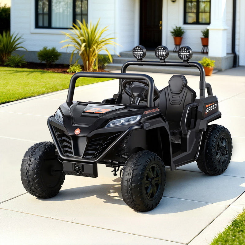 Rigo Kids Electric Ride-On Car with Headlights & Remote – Black