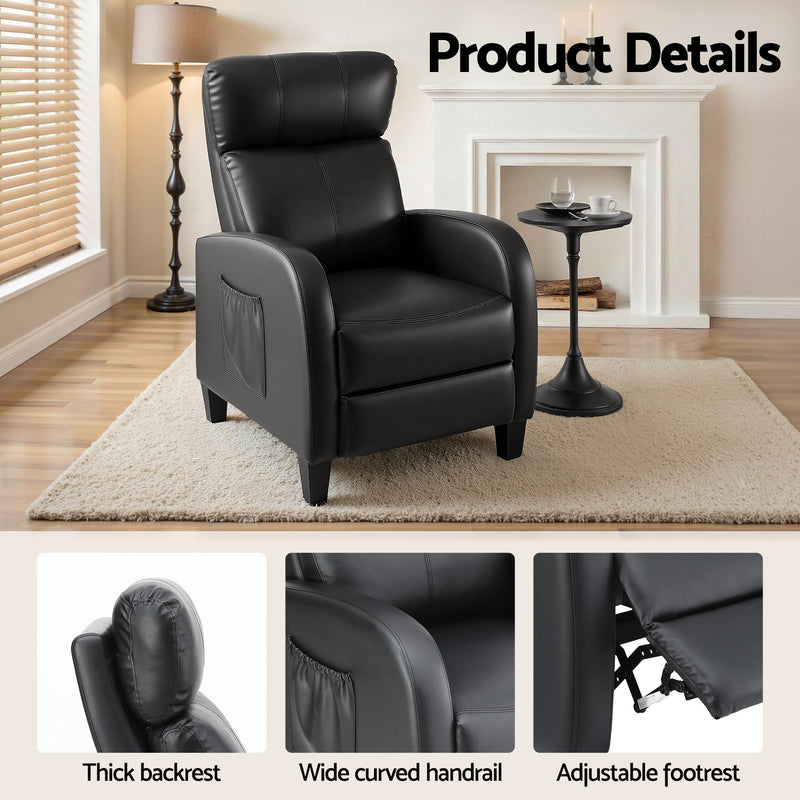 Artiss PU Leather Massage Recliner Chair – Black