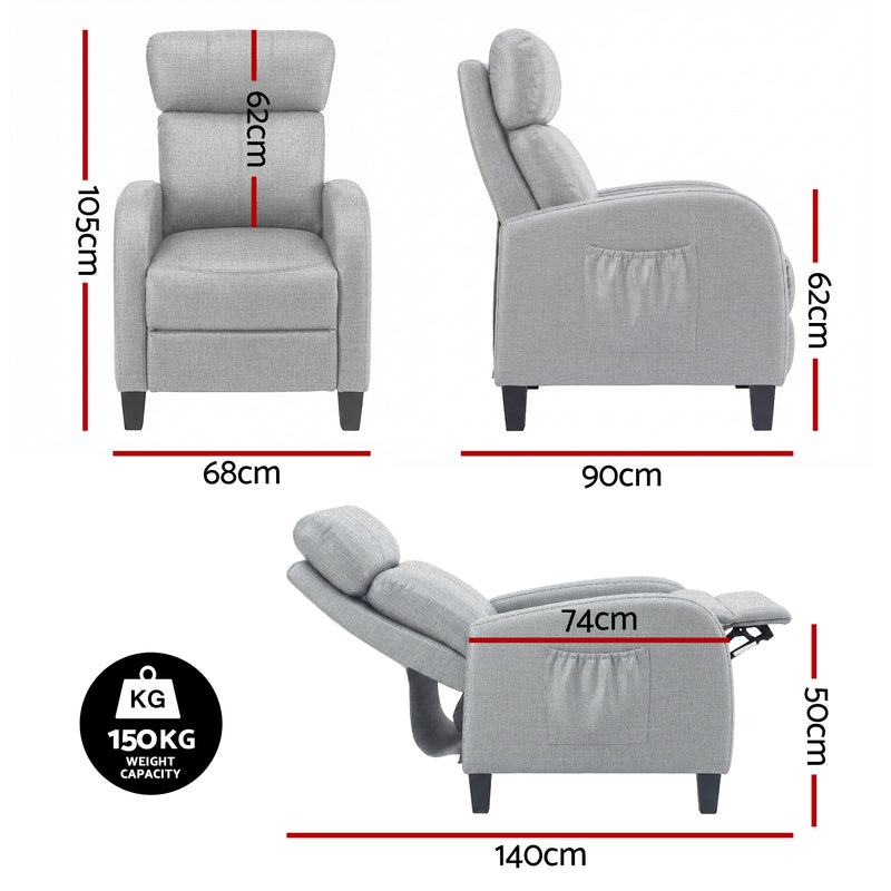 Artiss Grey Fabric Massage Recliner Chair