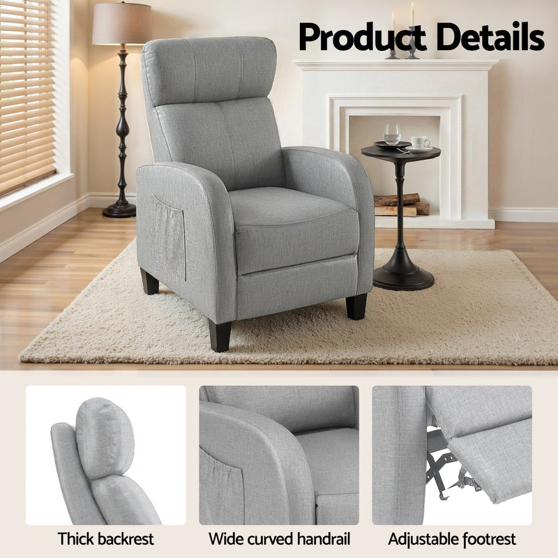 Artiss Grey Fabric Massage Recliner Chair