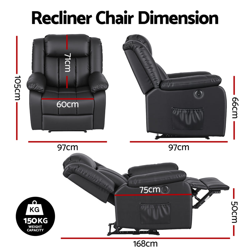 Artiss Massage Recliner Chair with Heat & USB – Black