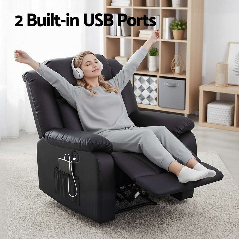Artiss Massage Recliner Chair with Heat & USB – Black