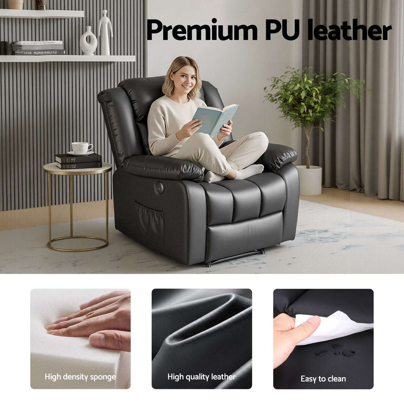 Artiss Massage Recliner Chair with Heat & USB – Black