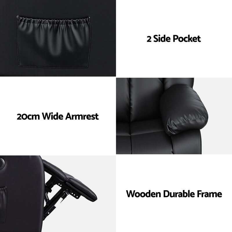 Artiss Massage Recliner Chair with Heat & USB – Black