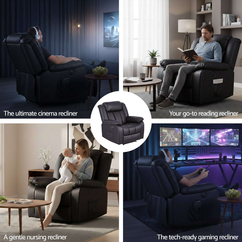 Artiss Massage Recliner Chair with Heat & USB – Black