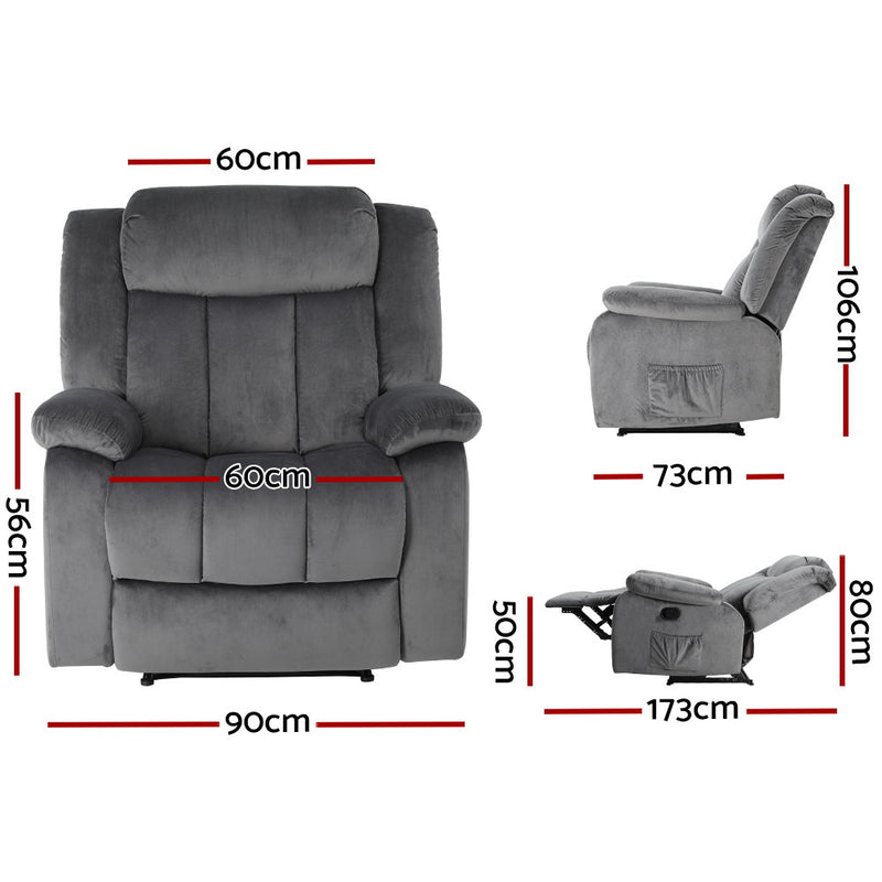 Artiss Electric Massage Recliner Chair – Heated Grey Velvet