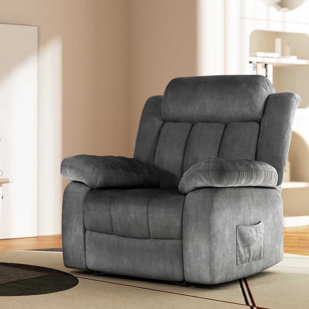 Artiss Electric Massage Recliner Chair – Heated Grey Velvet