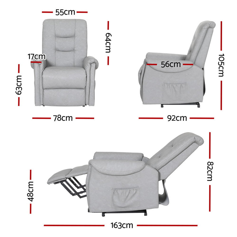 Artiss Leather Lift Recliner Chair – Grey