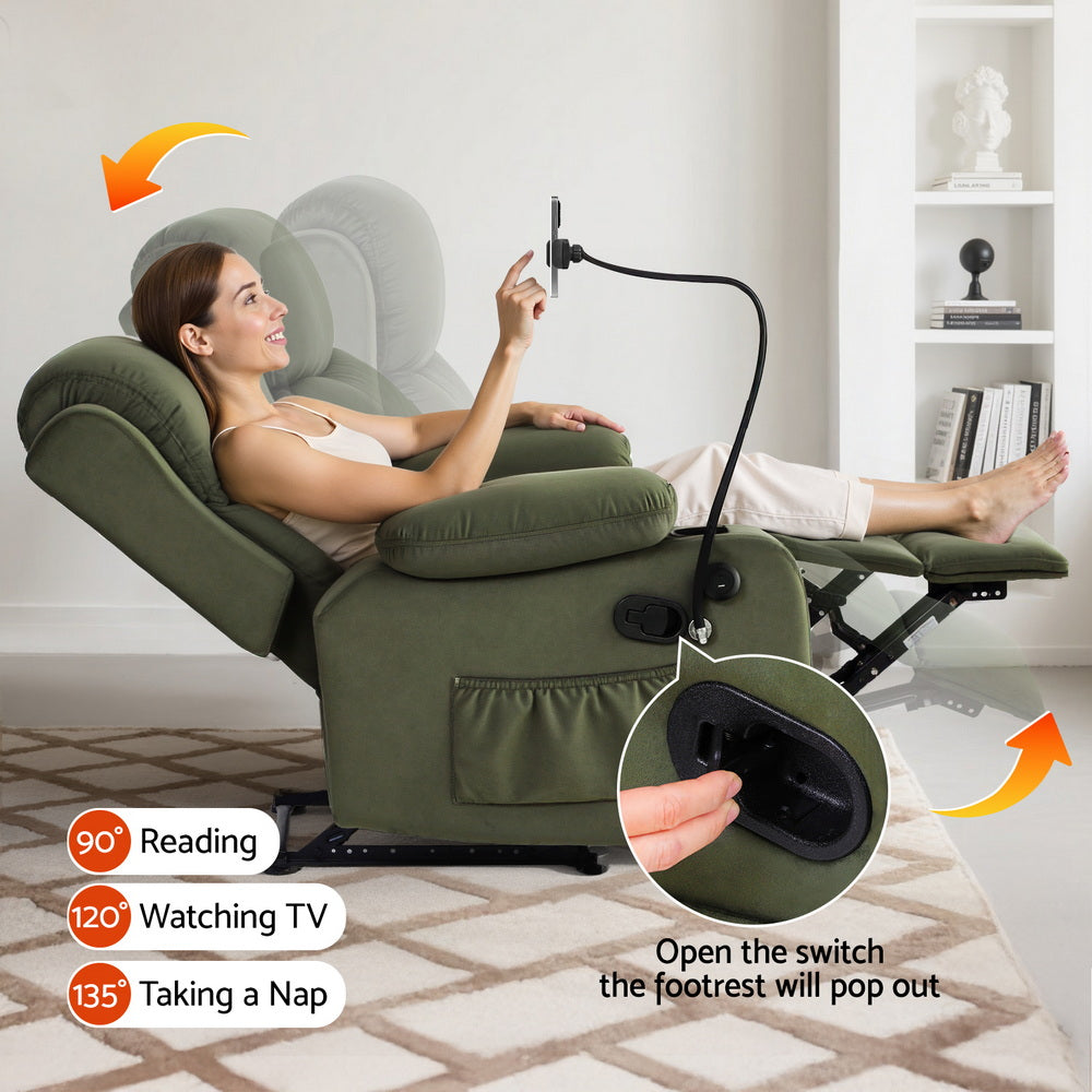 Artiss Velvet Recliner Chair with Phone Holder