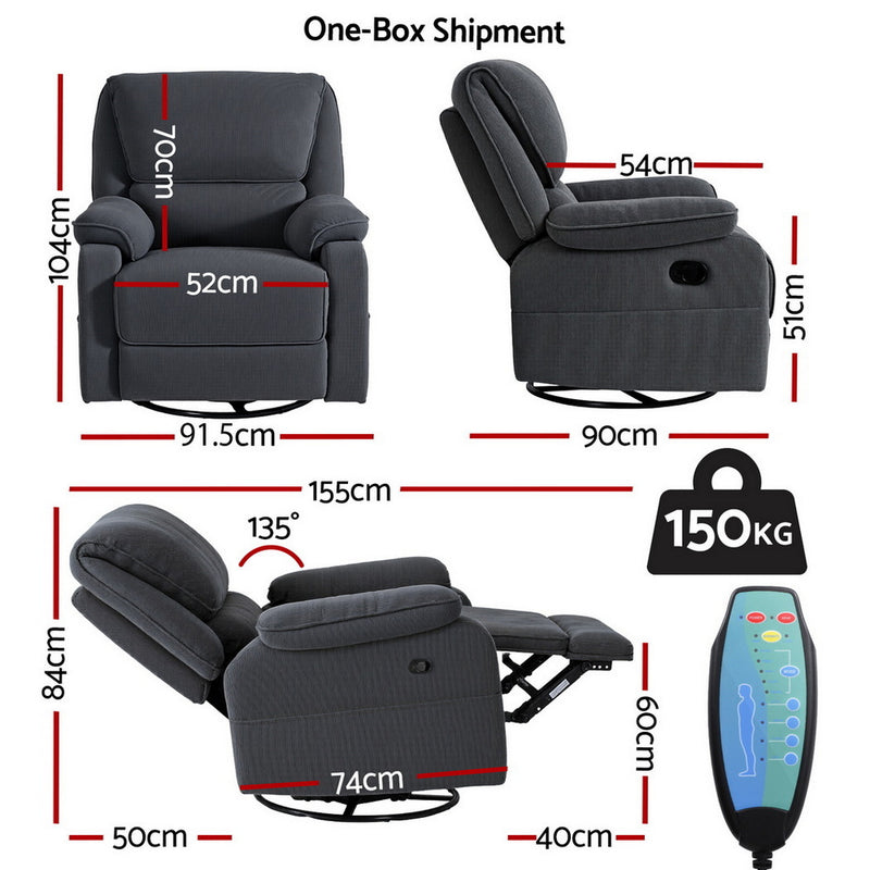 Artiss Rocking Recliner Chair – 360° Swivel, Heated Massage