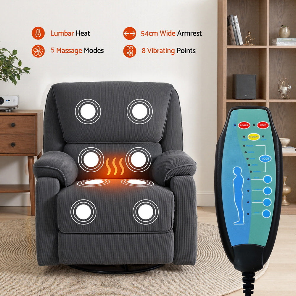 Artiss Rocking Recliner Chair – 360° Swivel, Heated Massage