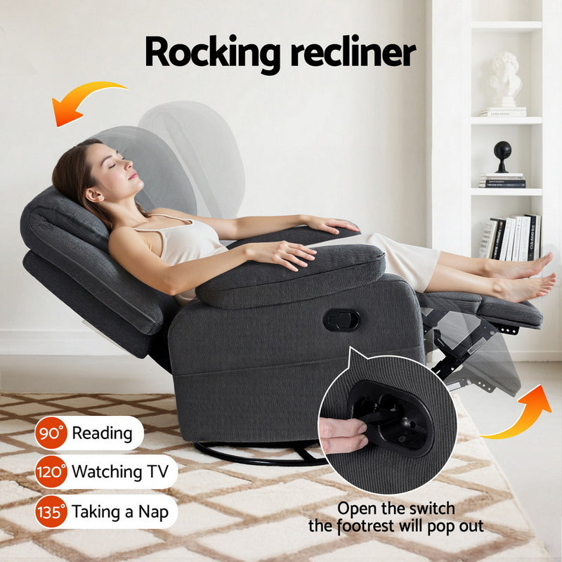 Artiss Rocking Recliner Chair – 360° Swivel, Heated Massage
