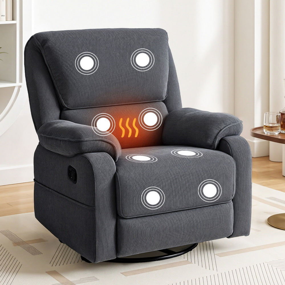 Artiss Rocking Recliner Chair – 360° Swivel, Heated Massage
