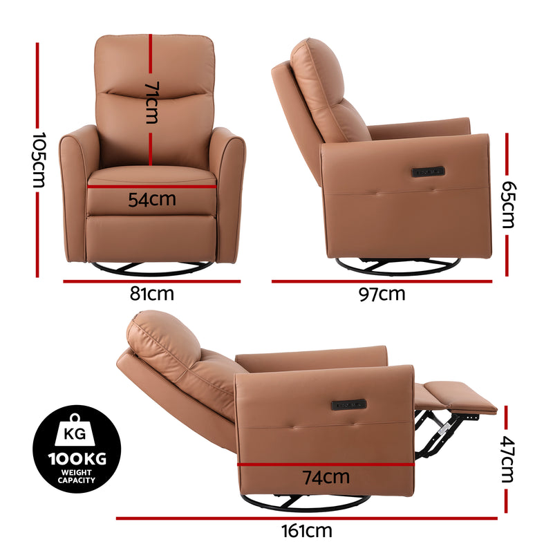 Artiss Swivel Recliner Chair Leather Brown