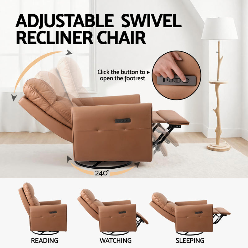 Artiss Swivel Recliner Chair Leather Brown