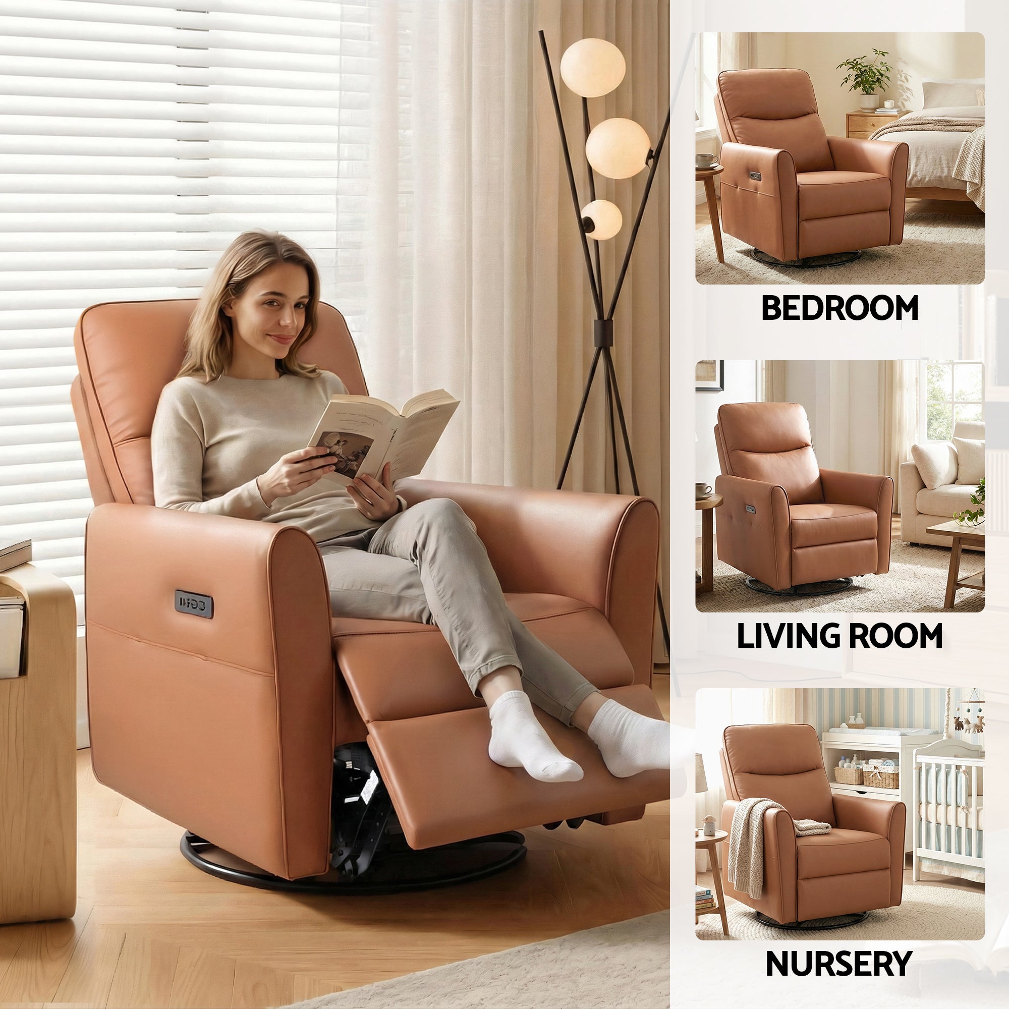 Artiss Swivel Recliner Chair Leather Brown