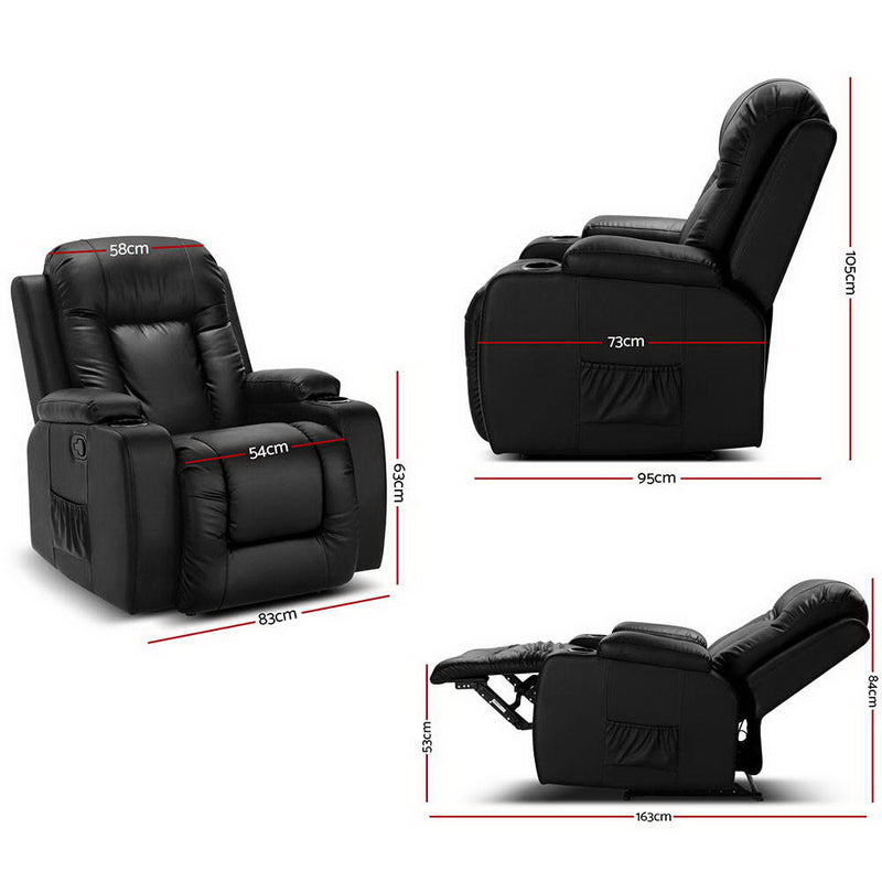 Artiss Electric Recliner Massage Chair – Heated Faux Leather
