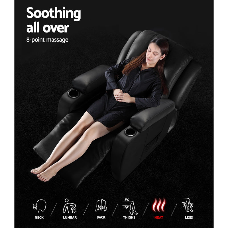 Artiss Electric Recliner Massage Chair – Heated Faux Leather