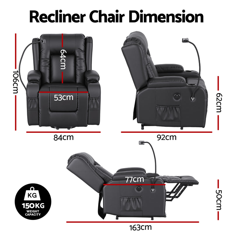 Artiss Power Lift Recliner Chair with Massage & Heat – Black