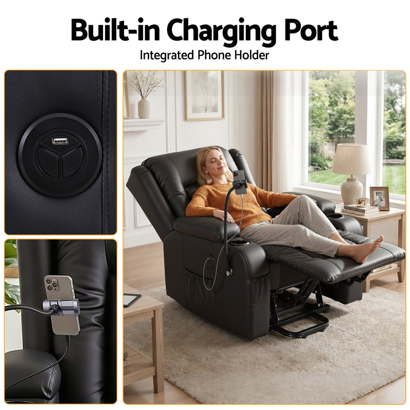 Artiss Power Lift Recliner Chair with Massage & Heat – Black