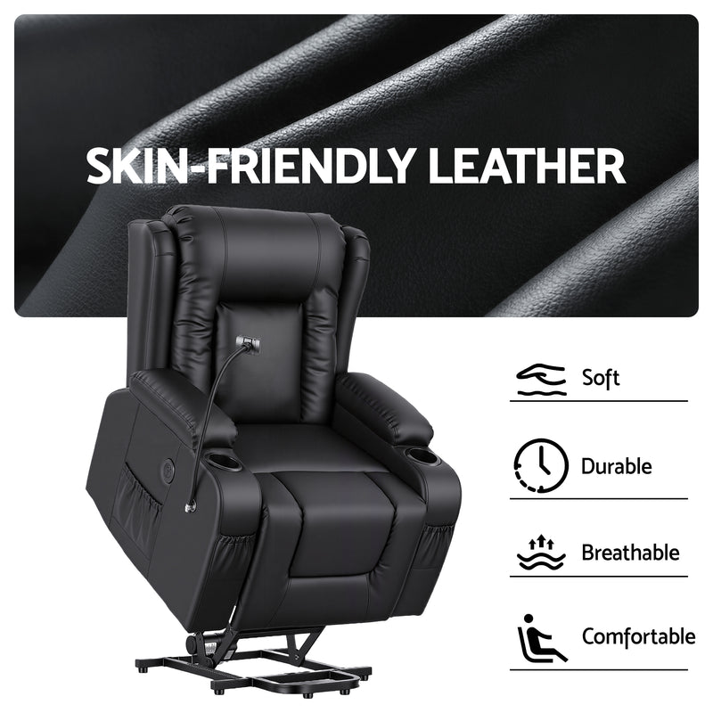 Artiss Power Lift Recliner Chair with Massage & Heat – Black