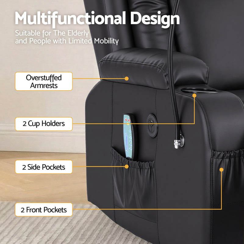 Artiss Power Lift Recliner Chair with Massage & Heat – Black